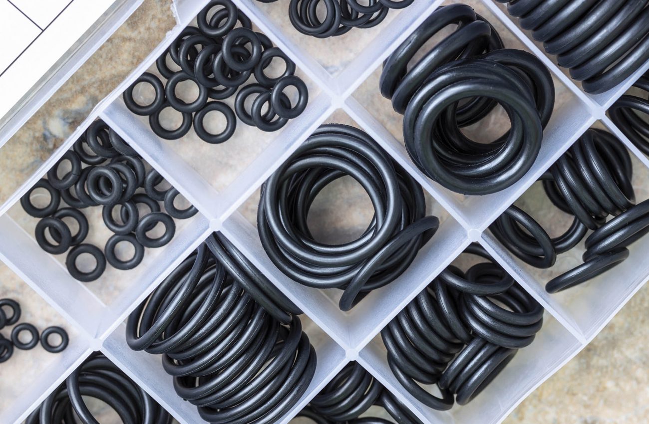 A set of rubber sealing gaskets. Rubber rings for creating tight