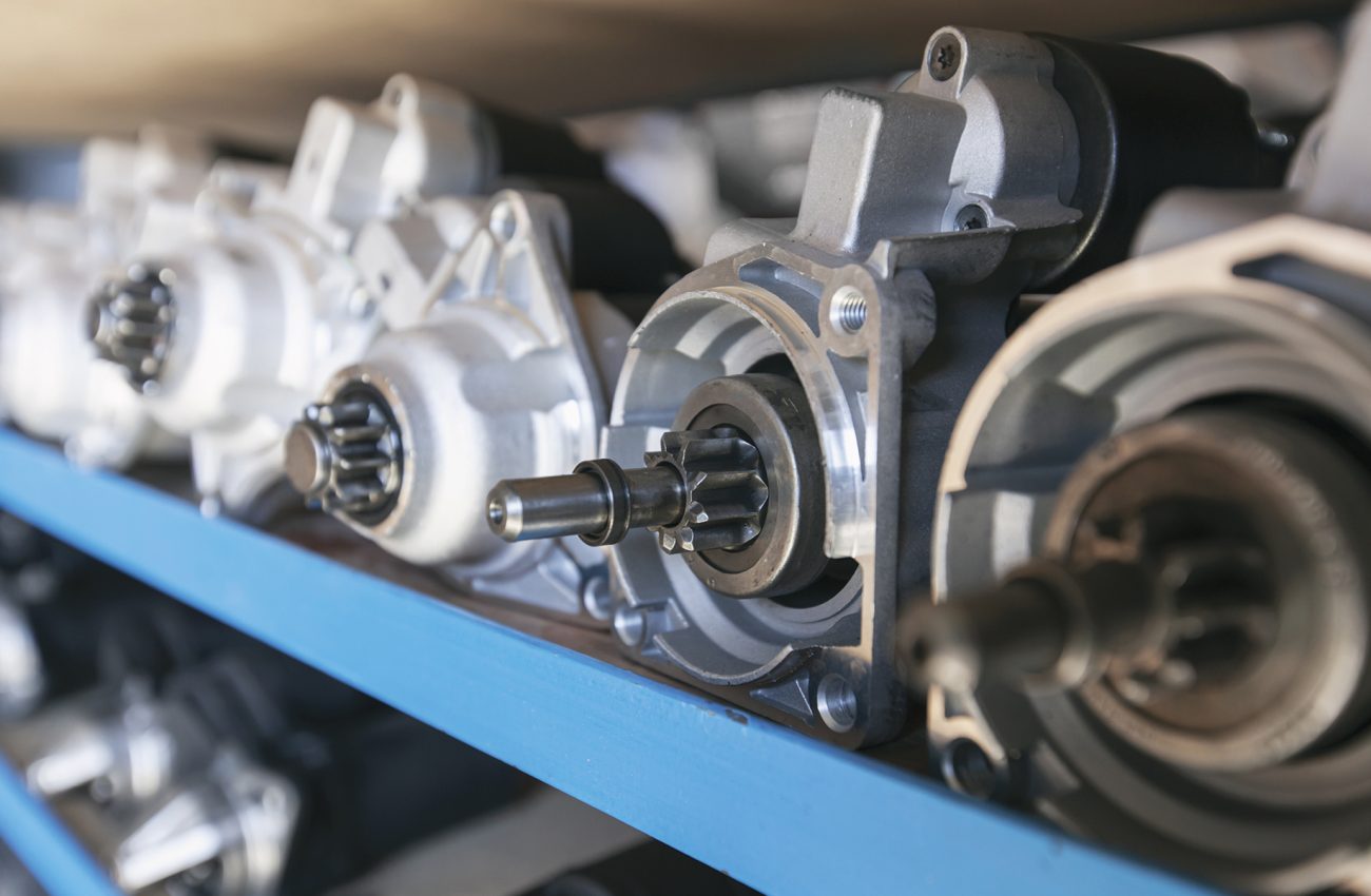 Car parts on the racks in the warehouse